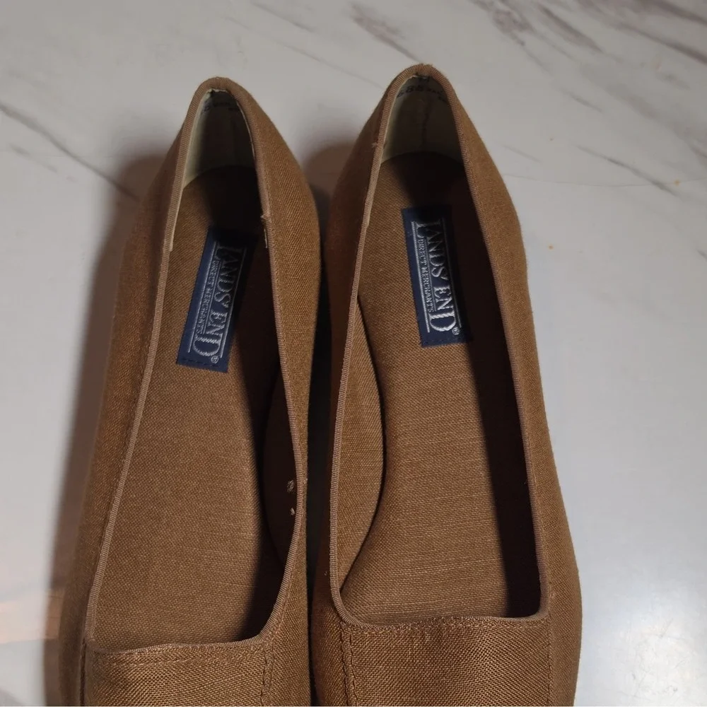 Lands' End Women's Brown Canvas Slip-On Flats Round Toe Size 7